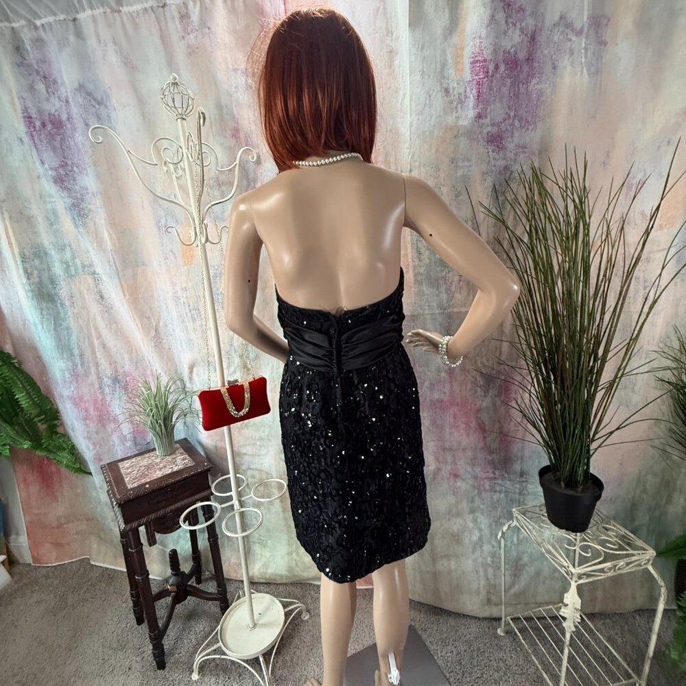 VTG📌 Mike Benet 90s Strapless Sequin Cocktail - Formal Mini Dress with Bow - Picture 10 of 16